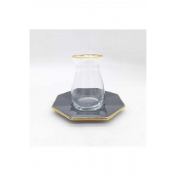 Glore Sekizgen Antrasit Altın 6 Kişilik Çay Seti 12239