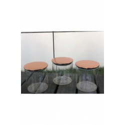 Borosilikat 3 Lü Aynı Boy Cam Kavanoz Seti Bakır 2001c