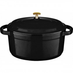 Leggno Flame Sığ Döküm Tencere Siyah Altın Kulplu 24CM